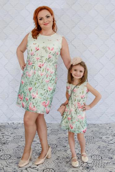 MAMMA e FIGLIA - Abito / vestito corto in pizzo delicato con fiori primaverili *Magnolia*